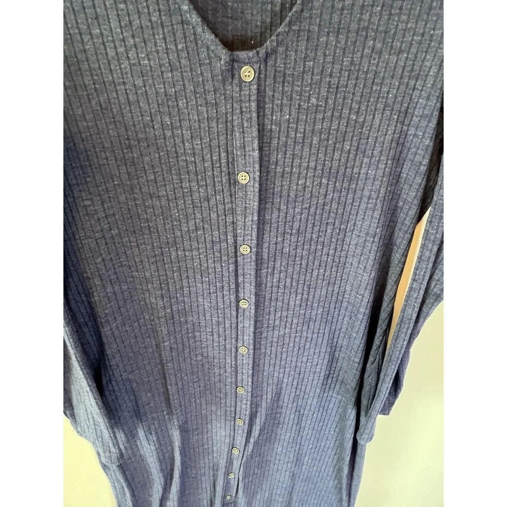 Paper Doll Ribbed Blue Sweater Dress‎ Women L Comfort Cozy Minimal Buttons Long - Picture 3 of 9